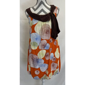 Karen Zambos Vintage Couture Womens Silk Tunic Dress Orange & Brown Circles Med.